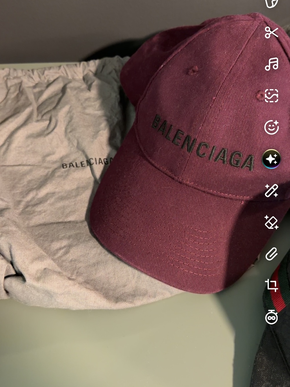 Balenciaga Maroon Baseball Cap with Embroidered Logo